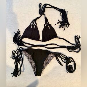 Acacia tie side Bikini Set with fringes